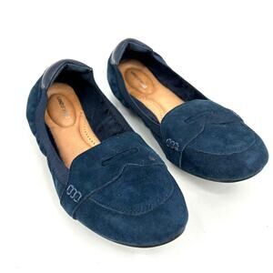 Lands' End Suede Penny Loafer Flat Comfort Shoes Blue Suede Elastic Size 11